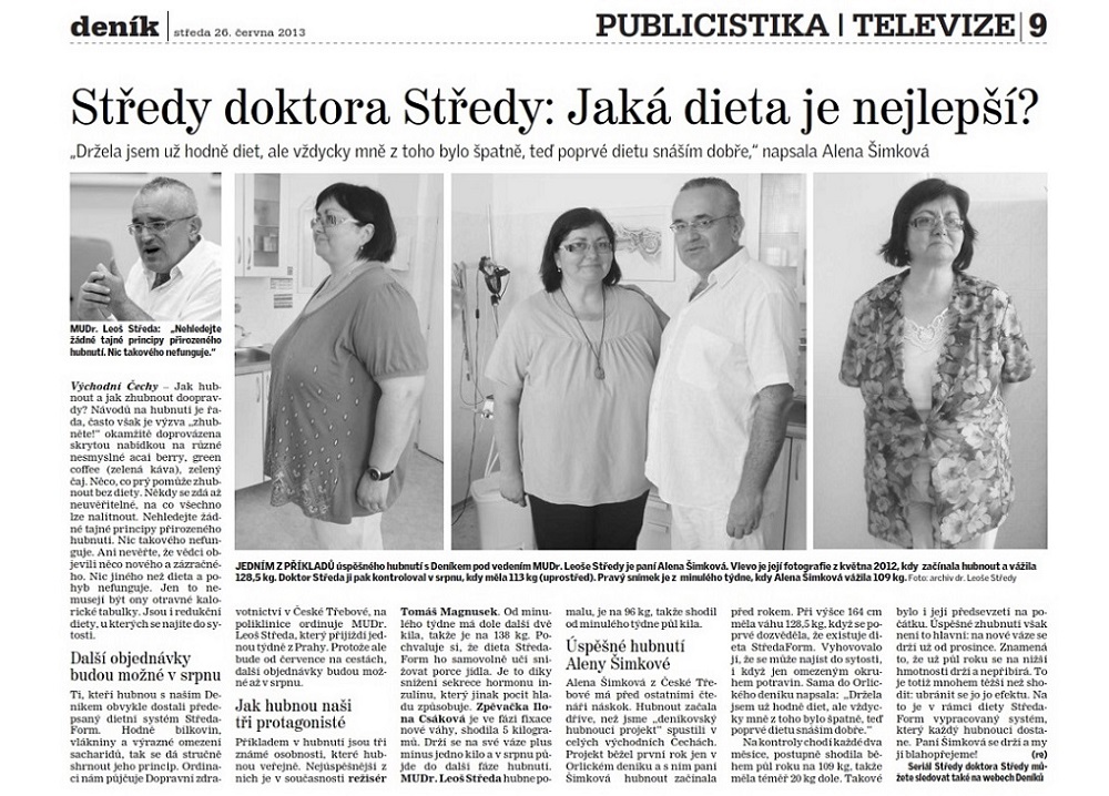 MUDr. Leoš Středa a dieta StředaForm na hubnutí. Jak hubnout a jak zhubnout a o úspěchu diety informuje Deník.